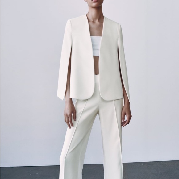 Zara Net Cape White Blazer Jacket Coat - Picture 3 of 10